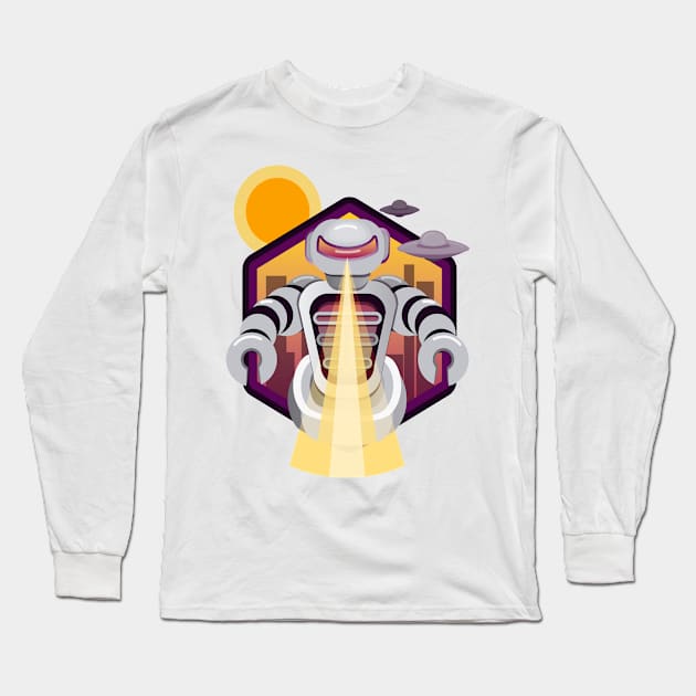 Attacking space alien robot Long Sleeve T-Shirt by InkyArt